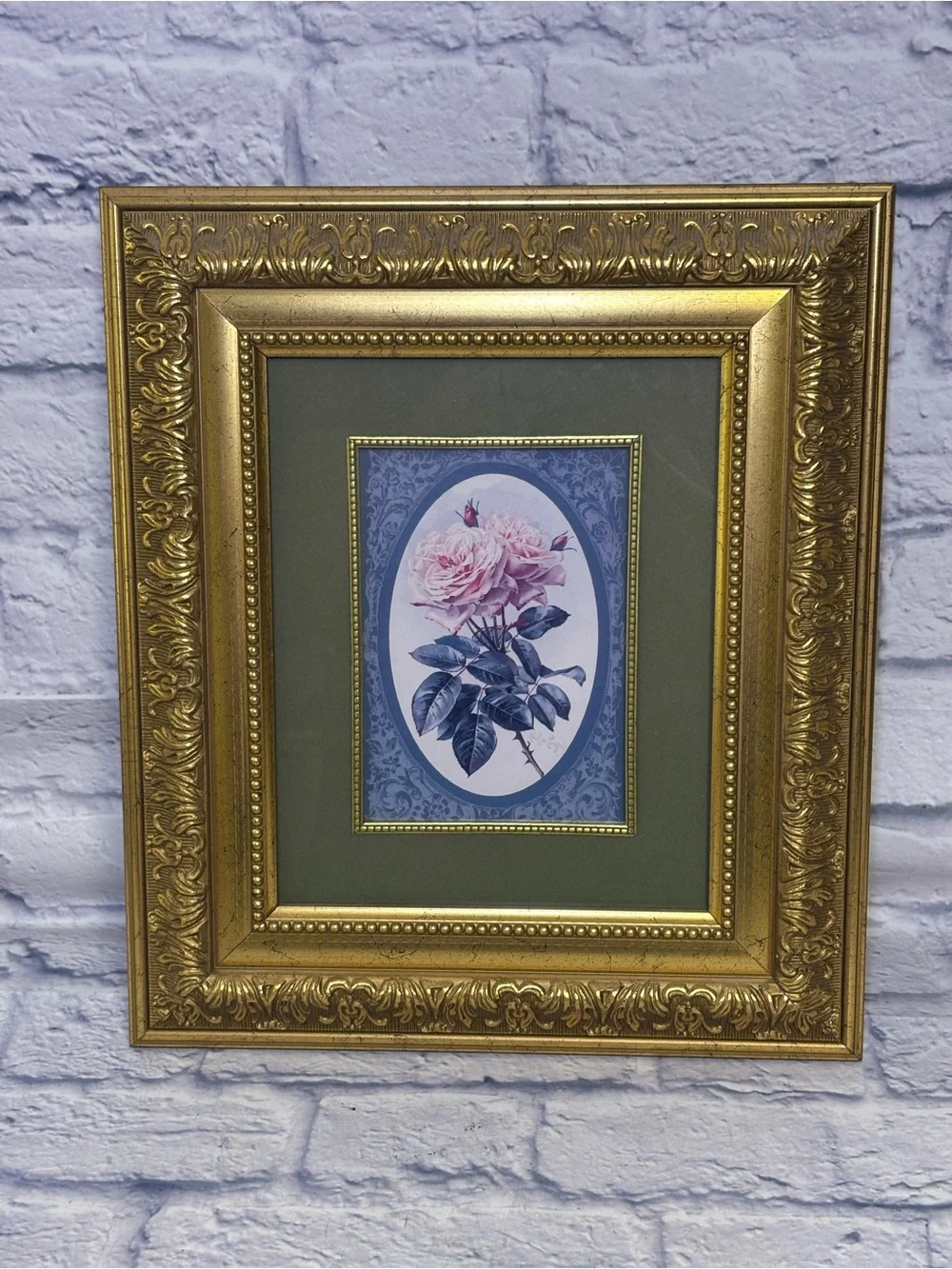 Vintage Framed Botanical Print Ornate Gold Toned Frame Roses 13x15 Art Wall Art
